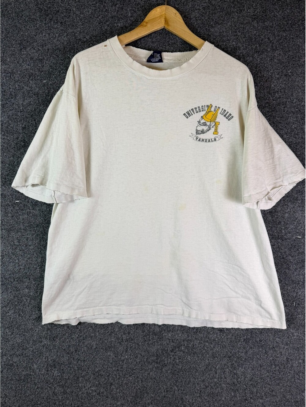 Vintage University of Idaho Vandals T Shirt Mens XXL White Single Stitch USA Mad